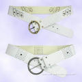 Women's White PU Belt with Rivets and Acrylic Beads
